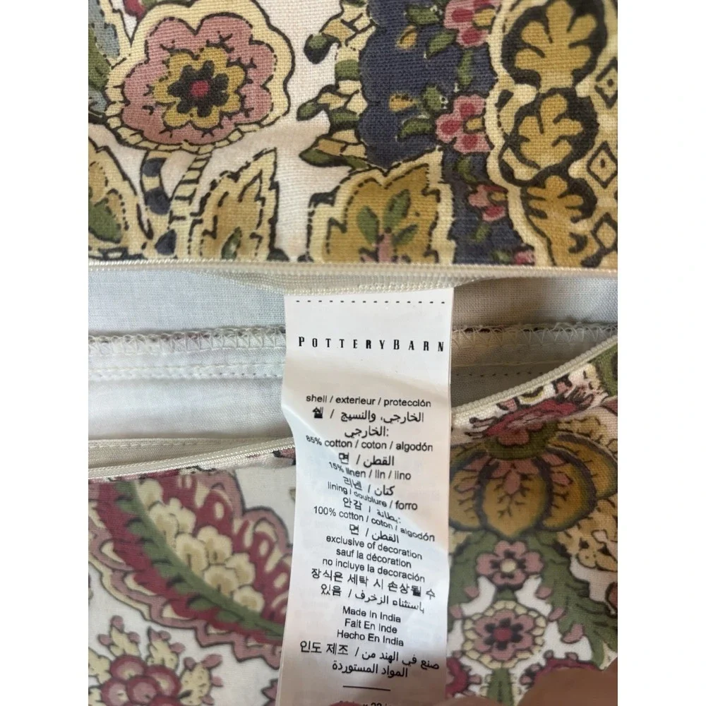 Pottery Barn Pillow‎ Shams 22x22 Pair Multicolor Cotton Floral W/ Jute Piping